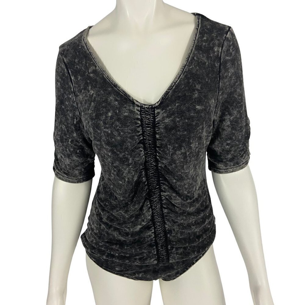 Promesa Women's Bodysuit Top Size L Short Sleeve Dark Grey NWT